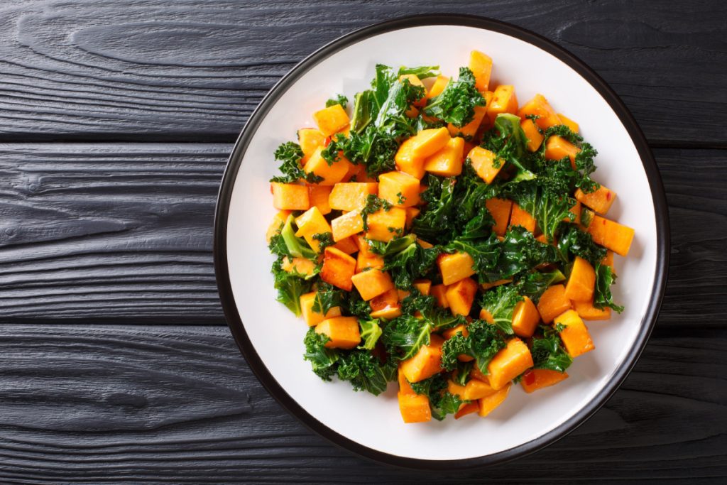 Kale with Sweet Potatoes and Pecans